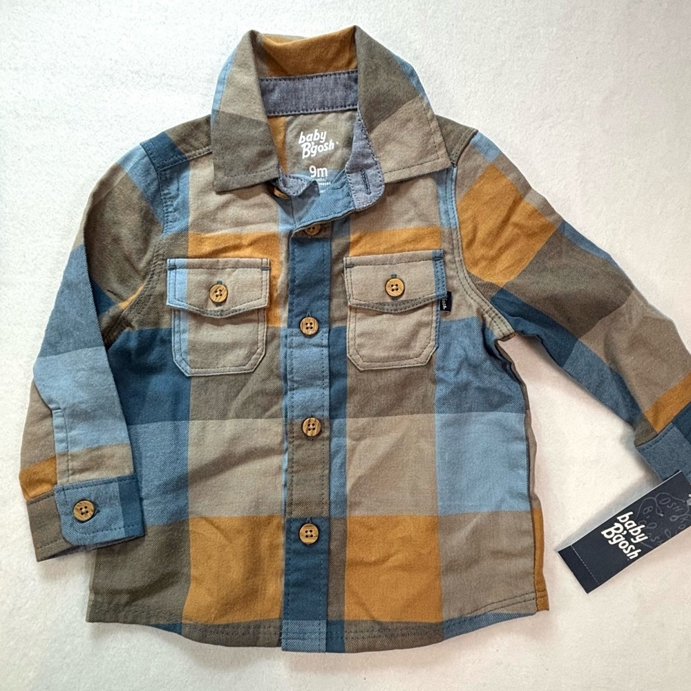 BABY B’Gosh Plaid Cotton Shirt Gray Pockets
